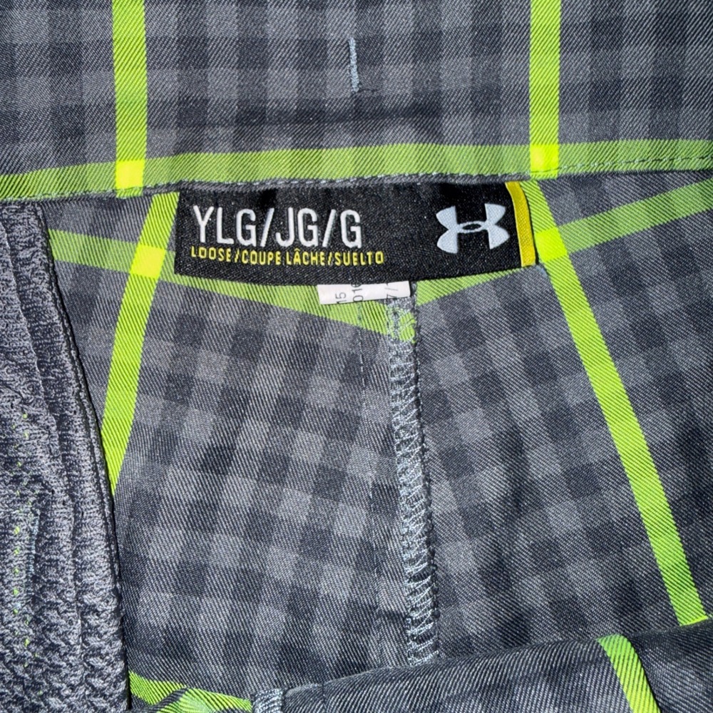 Under Armour Golf Shorts Youth Large Grey Neon Yellow Plaid Performance 1270515 - Picture 3 of 4